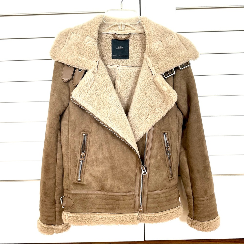 BNWT Zara faux shearling aviator jacket